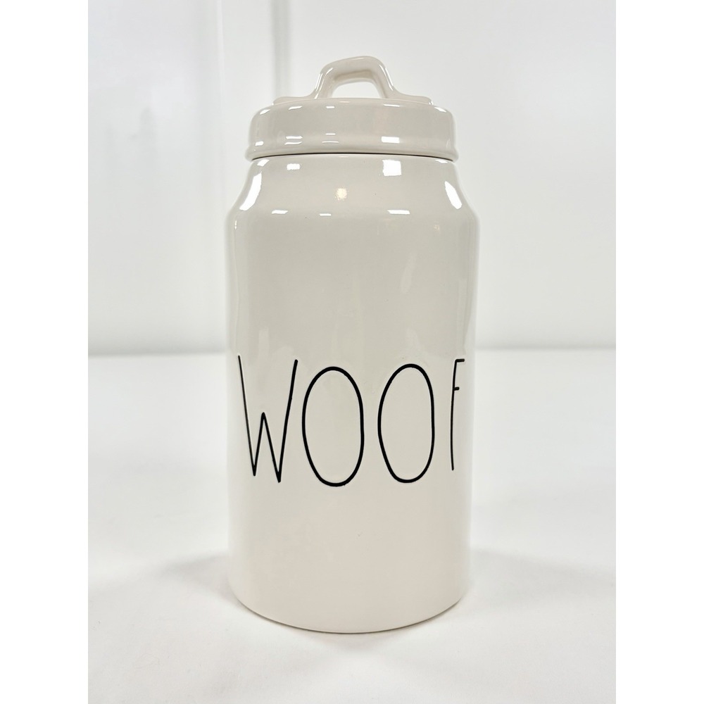Rae Dunn WOOF Dog Treat Canister Jar Artisan Collection Magenta Farmhouse 9.5"